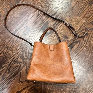 Jen & Co Vegan Leather Cognac Brown Convertible Crossbody Tote